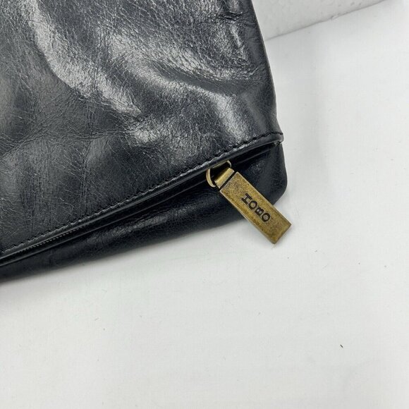 HOBO INTERNATIONAL Black Leather Fold-Over Clutch Bag Purse 11.25" Wide - Picture 3 of 11